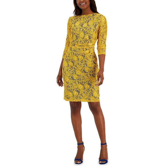 Kasper Yellow Lace Dress - Knee Length - Size M - Cocktail Dress - Picture 2 of 3
